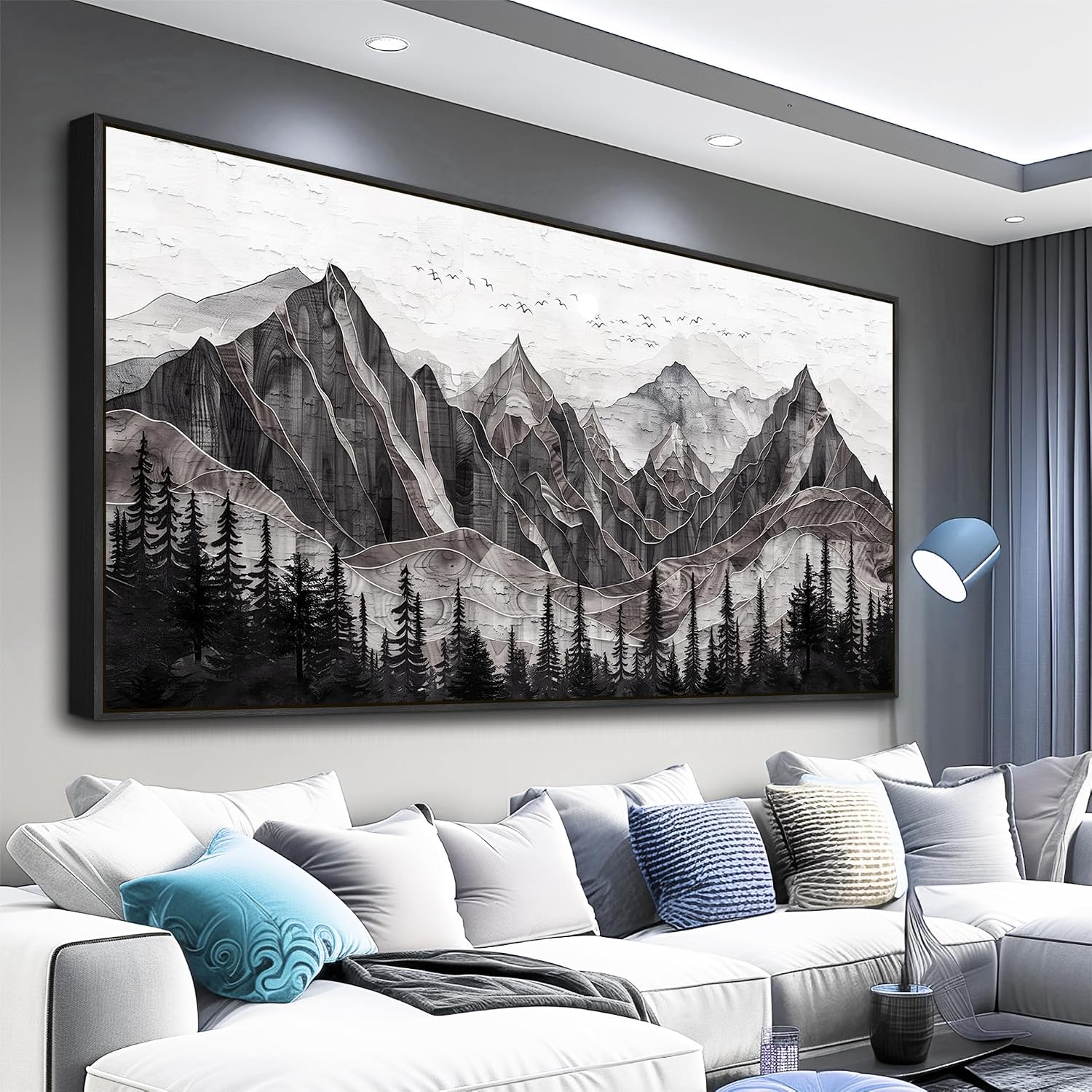 XIGUANGART Large Abstract Mountain Wall Art Farmhouse Canvas Art Print Painting Forest Nature Wall Decor Watercolour Modern Landscape Picture for Living Room Bedroom Office Decorations Framed Artwork