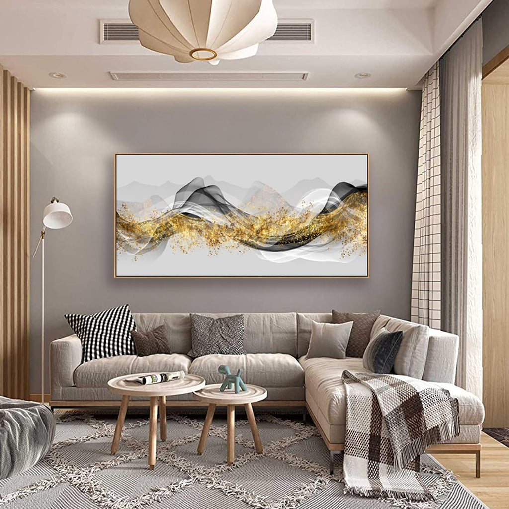Wall Art Modern light Luxury Abstract Gold ink Landscape Canvas Wall Art for Living Room and Bedroom, Color Pictures, Artwork Home Decor Canvas Print Wall Decor Ready to Hang, 24x48inch (Framed)