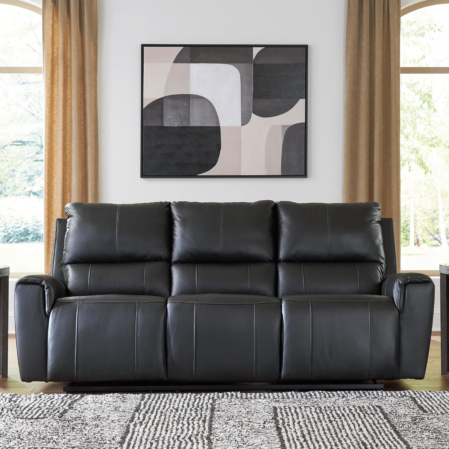 Signature Design by Ashley Glassmere Contemporary Dual-Sided Leather Match Reclining Sofa with Position Lock, Black