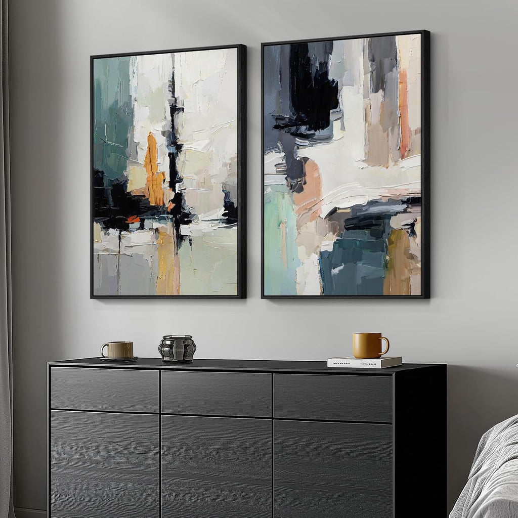Large Framed Colorful Abstract Wall Art for Living Room, Set of 2 Canvas Prints Paintings Artwork for Walls, Modern Bright Multicolor Pictures for Hallway Bedroom Office Wall Decor 24x36