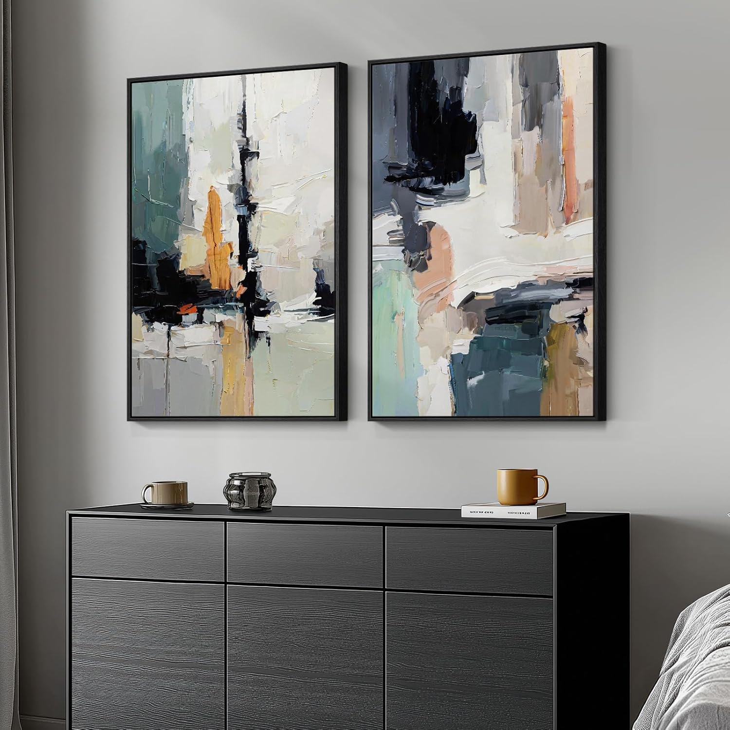 Large Framed Colorful Abstract Wall Art for Living Room, Set of 2 Canvas Prints Paintings Artwork for Walls, Modern Bright Multicolor Pictures for Hallway Bedroom Office Wall Decor 24x36