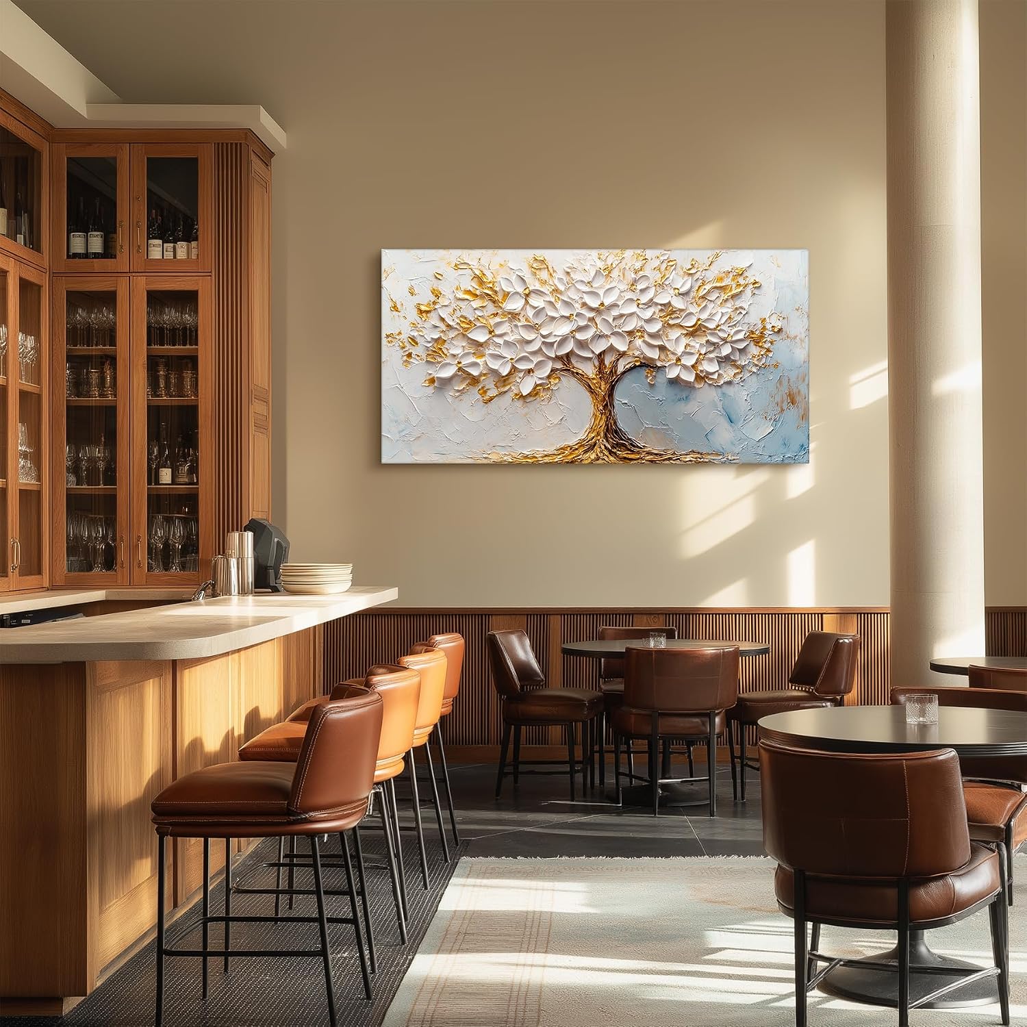 SERIMINO Tree of Life Wall Art, White Gold Tree Extra Large Artwork, Neutral Aesthetic Abstract Art Wall Decor, Modern Fantasy Pictures for Living Room Dining Room Office Canvas Prints 29'X57'