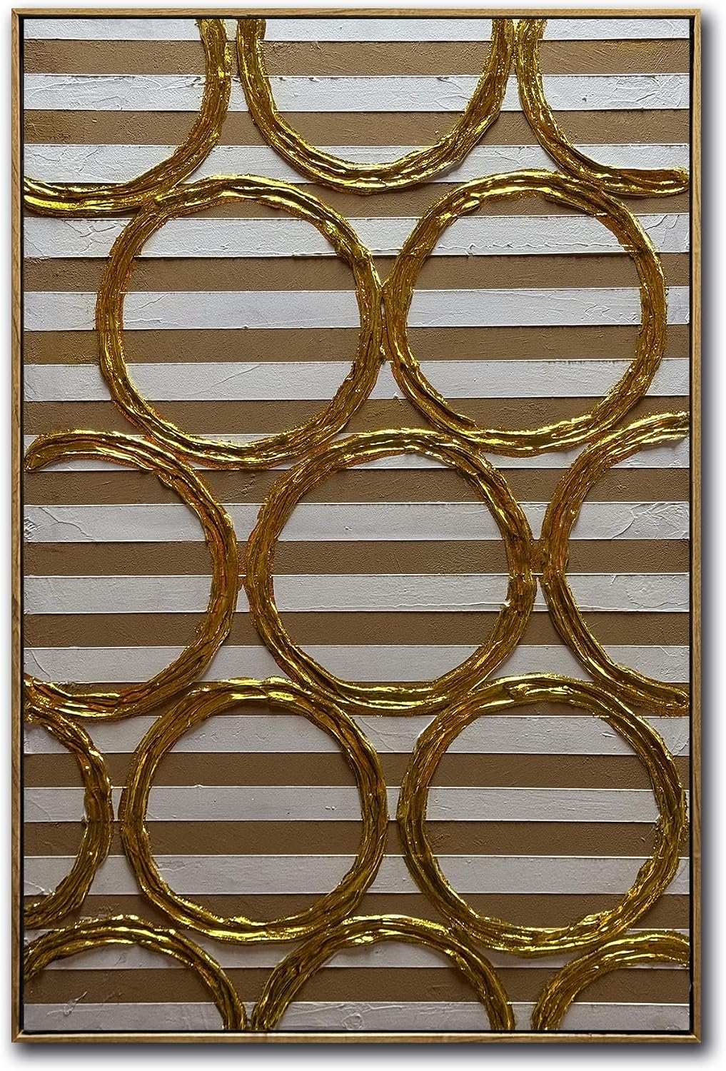 Boiee Art,24x36Inch Hand Painted Abstract Artwork Textured Geometric Golden Circle Oil Painting Acorn Brown Minimalist Wall Art for Home Walls