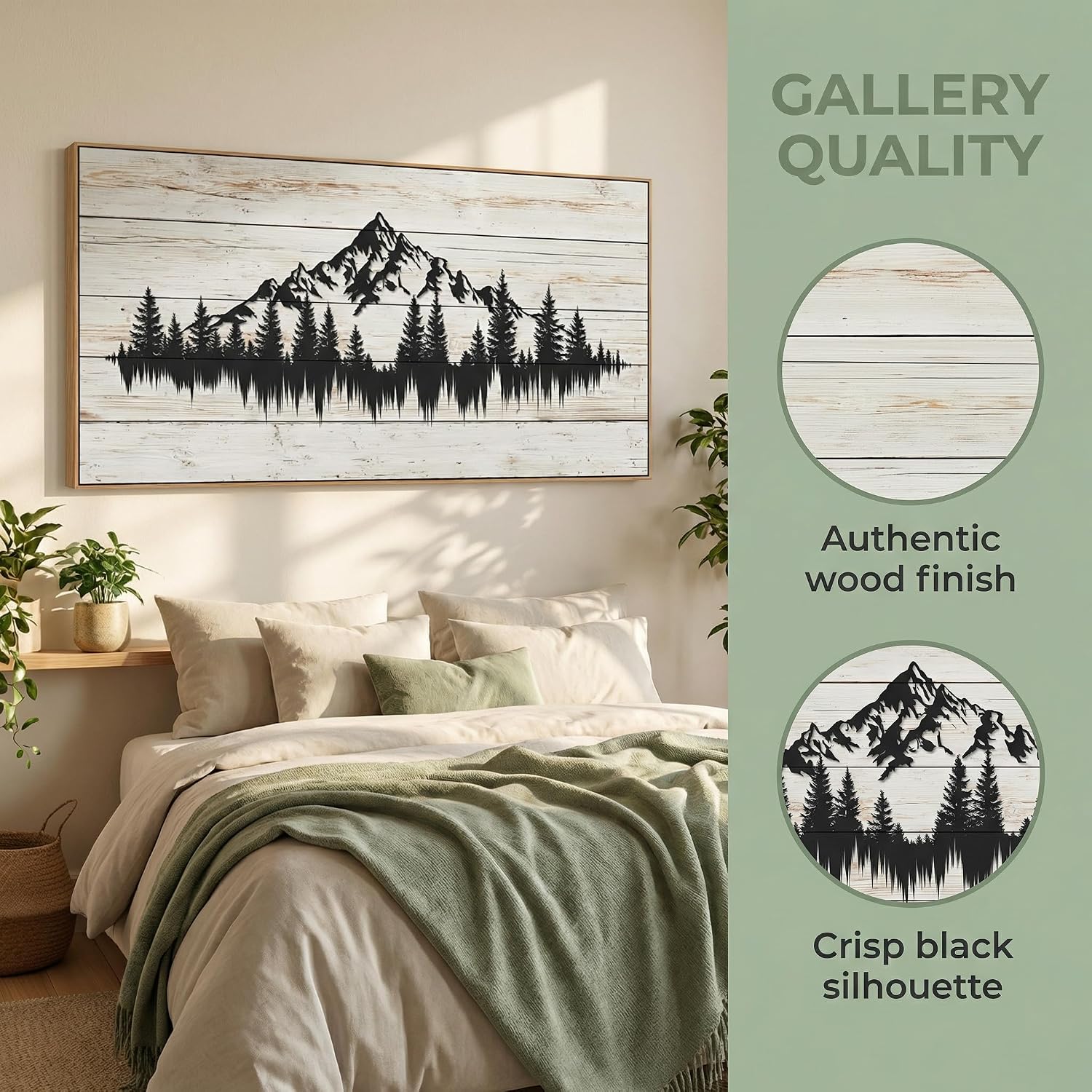 Tucai Decor Rustic Wood Grain Mountain Forest Wall Art for Living Room Bedroom Modern Framed Canvas Print Landscape Decor 24x48 Inch Serene Nature Home Art