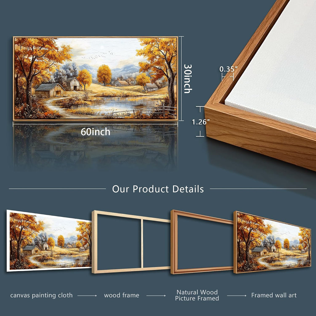 Wood Farmed Canvas Wall Art For Living Room Large Wall Decor For Office Bedroom Decorations Autumn Forest Landscape Pictures Farmhouse Painting Artwork Room Wall Mural Aesthetic Home Decor 30x60 In