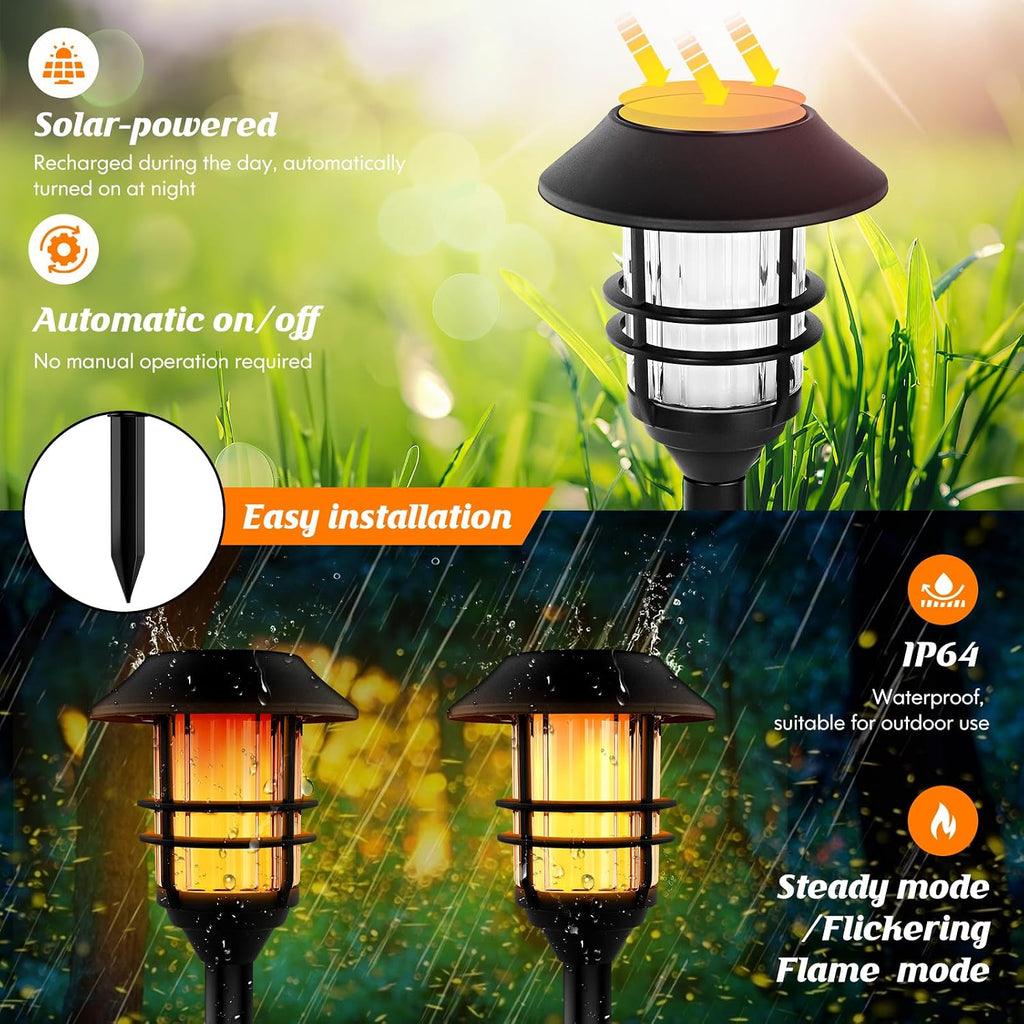 ZOOHAR Solar Outdoor Lights,Extra-Tall Solar Torches with Flickering Flame 4-Pack Waterproof Garden Lights,Stainless Steel Pathway Lighting Garden Decor, Yard Decorations Outdoor Auto On/Off