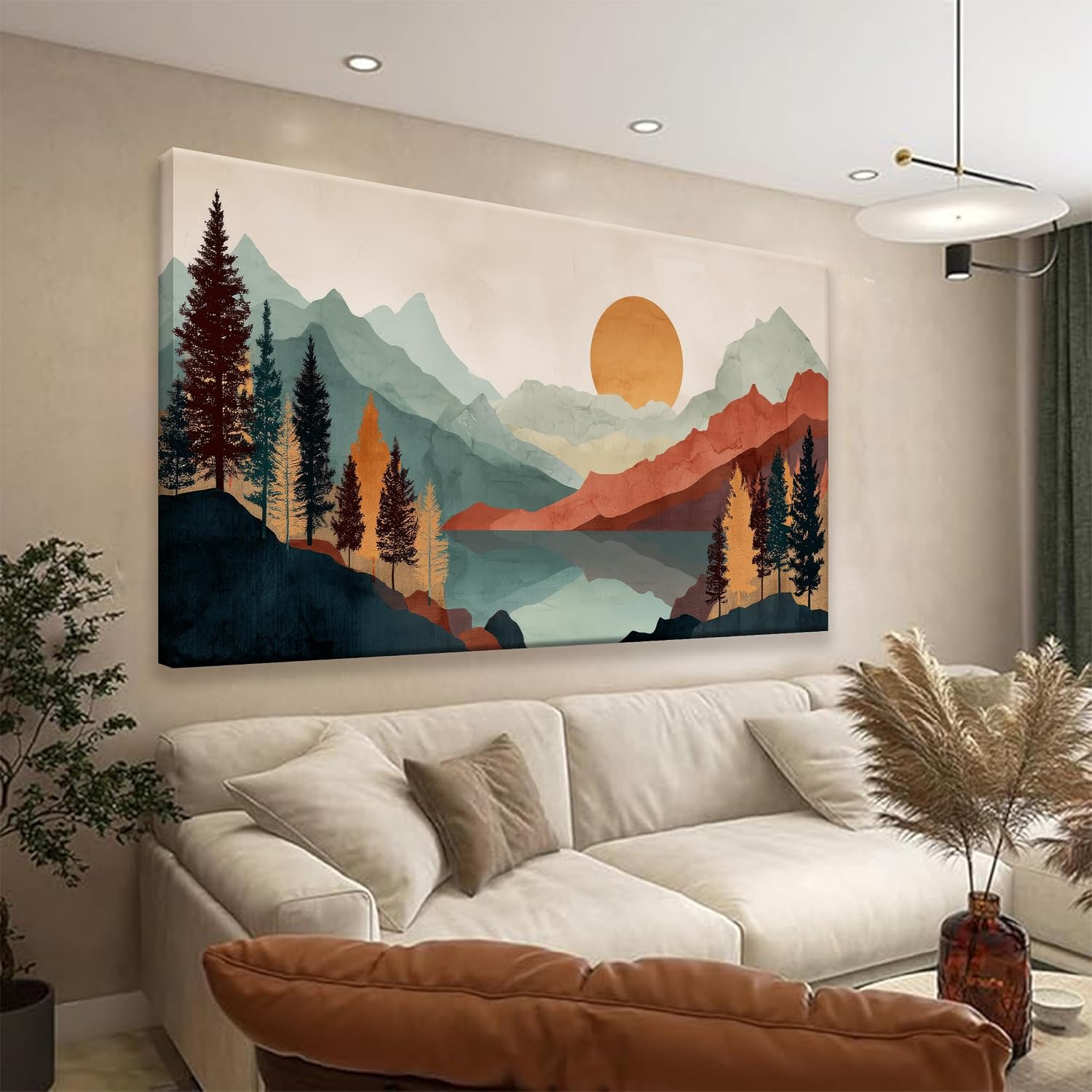 Tsomzxng Large Abstract Boho Wall Art For Living Room Canvas Art Wall Decor Artwork Mountain Forest Landscapes Abstract Art Colorful Wall Art Painting Prints Home Wall Decor 29'×58'