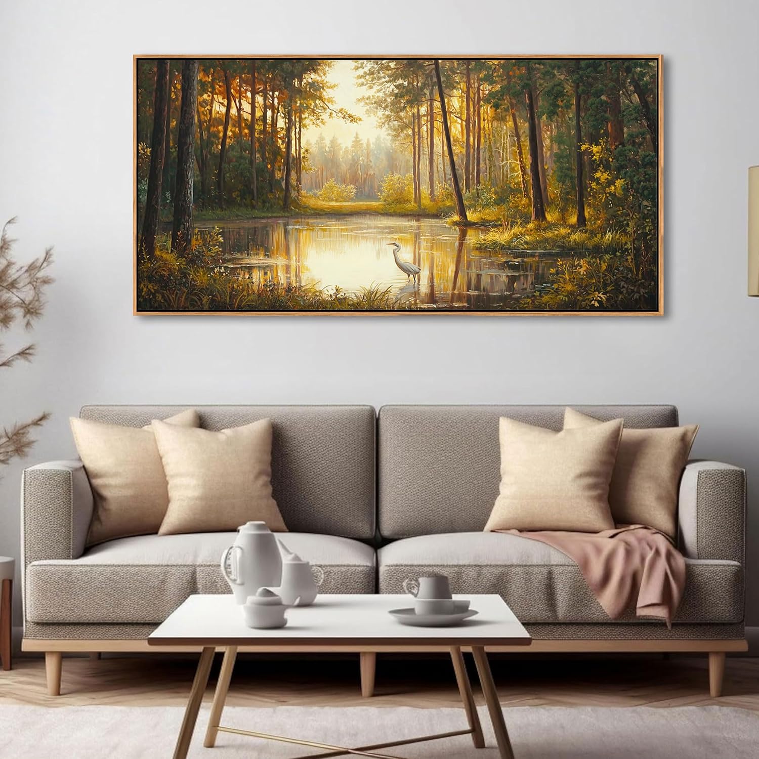 Pogusmavi Landscape Wall Art - Forest and Lake Pictures | Nature Wall Art for Living Room | Large Canvas Prints and Wall Decor for Bedroom | Elegant Artwork for Above Bed 24×48IN