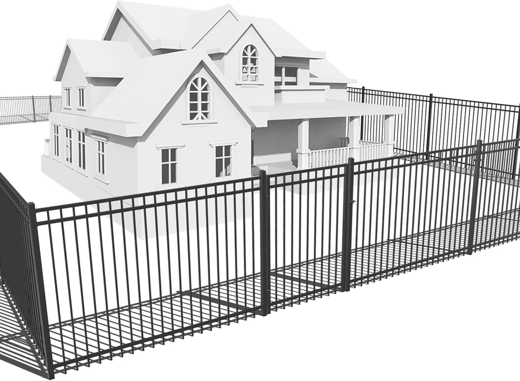 Fencer Wire 52FT Heavy Duty Flat Top Fence Barrier Kit, Anti-Rust Metal Steel Fence with 5FT Height X 8FT Width Panels, Gate, Posts, Connectors, Outdoor Fencing for Yard, Pool, Patio