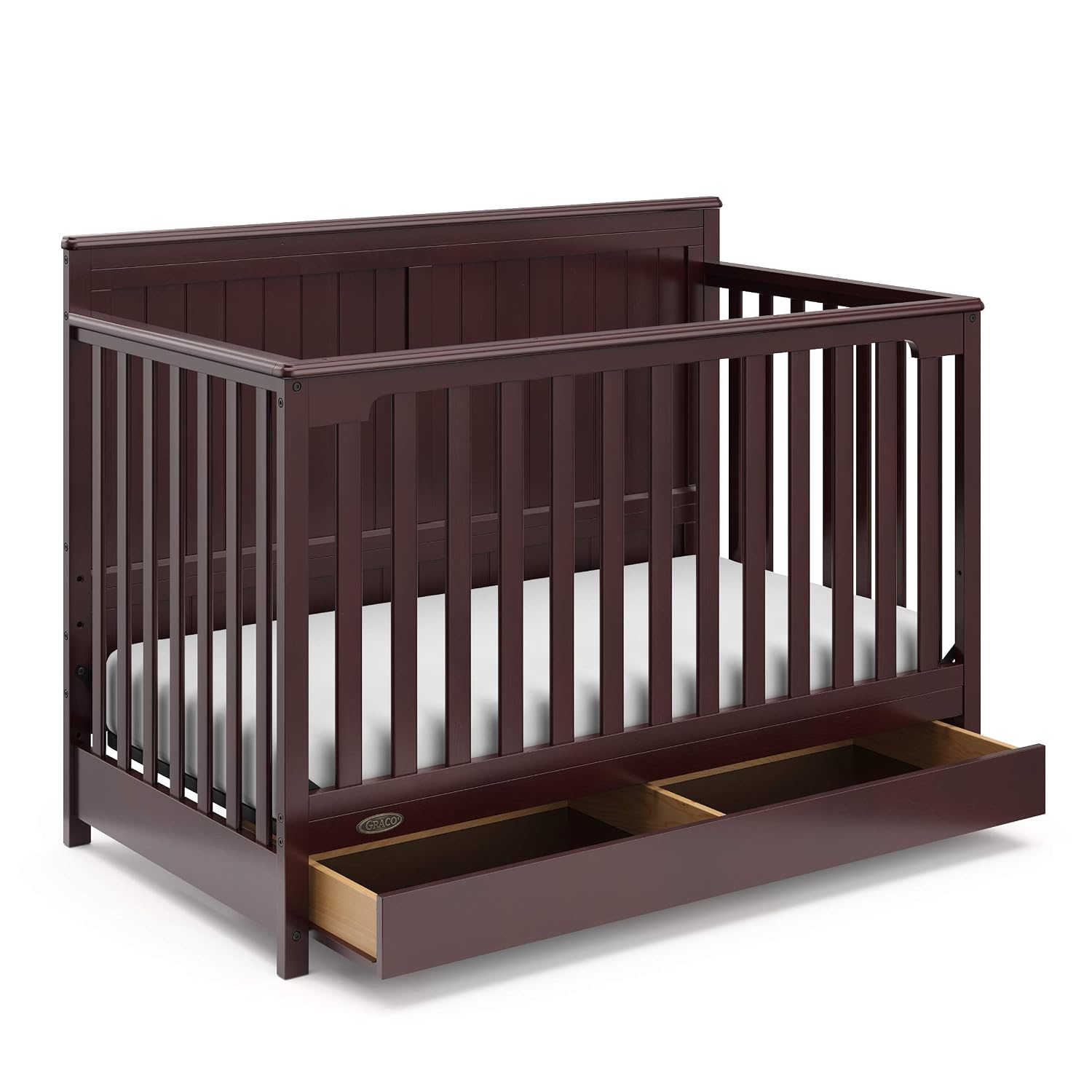 Graco Hadley 5-in-1 Convertible Crib with Drawer – GREENGUARD Gold Certified, Fits Standard Crib Mattress, Converts to Toddler Bed, Daybed and Full Bed, 4 Adjustable Mattress Heights (Espresso)