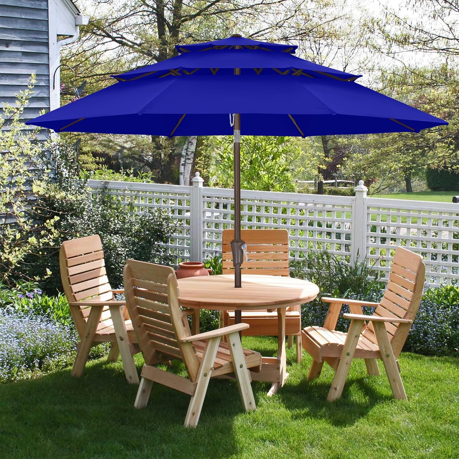 ABCCANOPY 11Ft 3 Tiers Market Umbrella, Outdoor Table Umbrella for Patio, Deck, Backyard (Blue)