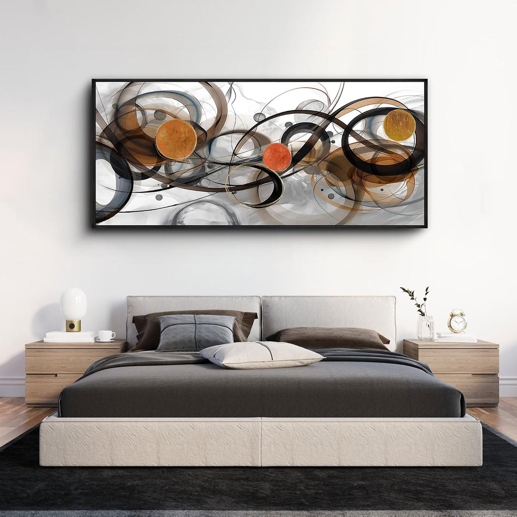 XLSJERST Wall Art for Living Room - Extra Large 70x31 Inches Orange Abstract Canvas Wall Decor Modern Black Fram Painting Oversize Artwork for Above Bed Office Home Decoration