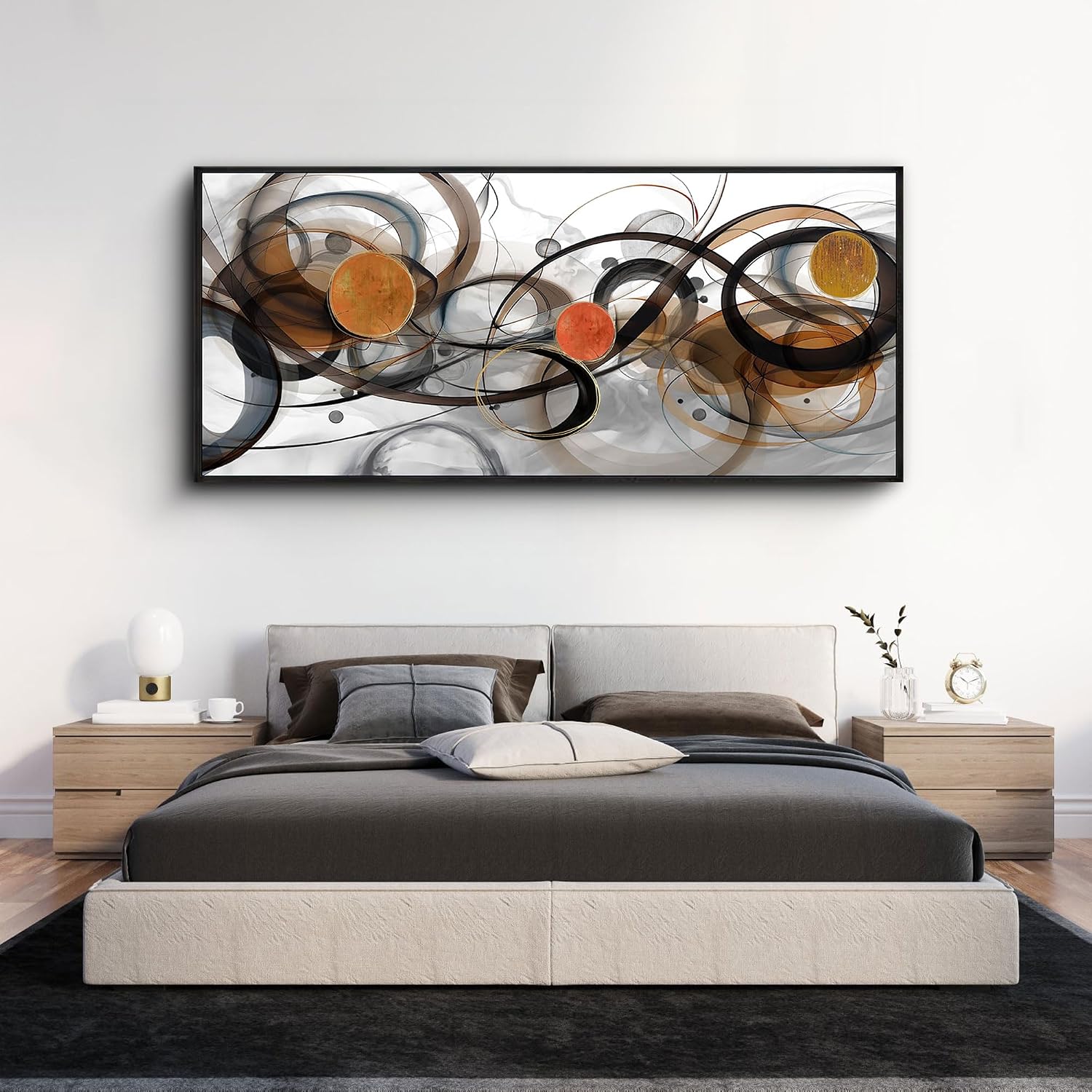 XLSJERST Wall Art for Living Room - Extra Large 70x31 Inches Orange Abstract Canvas Wall Decor Modern Black Fram Painting Oversize Artwork for Above Bed Office Home Decoration