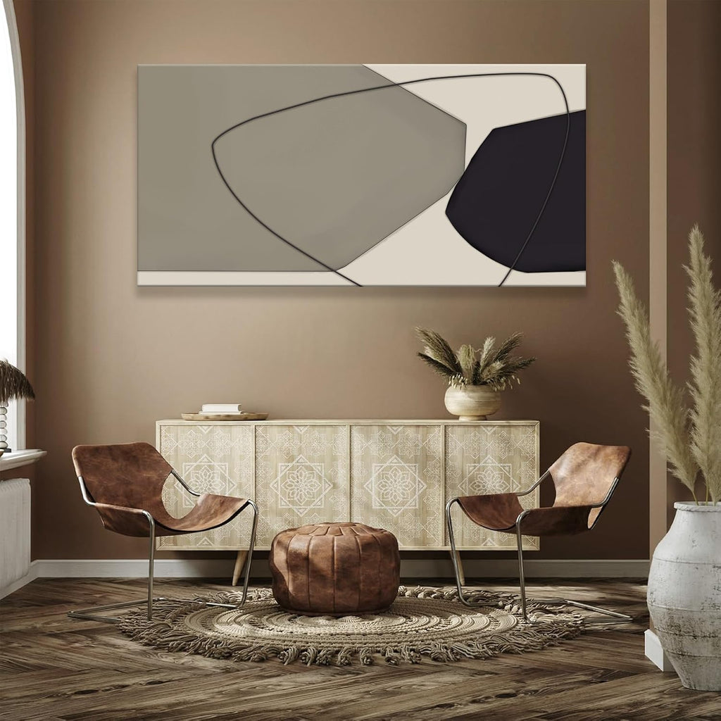 Large Abstract Wall Art Black And Grey White Wall Art Geometric Color Block Line Painting Artwork Canvas Art Wall Decor Simple Picture Artwork For Living Room Bedroom Office Home Artwork 29'X 58'