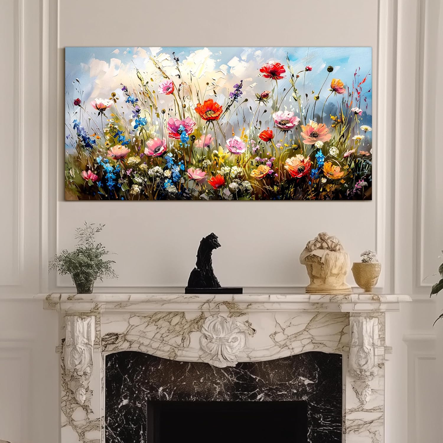 SERIMINO Large Wall Art for Living Room Canvas Prints, Farmhouse Nature Floral Botanical Wall Decor, Colorful Flower Market Modern Home Decor Oil Paintings Bathroom Decor Aesthetic 29'X57'