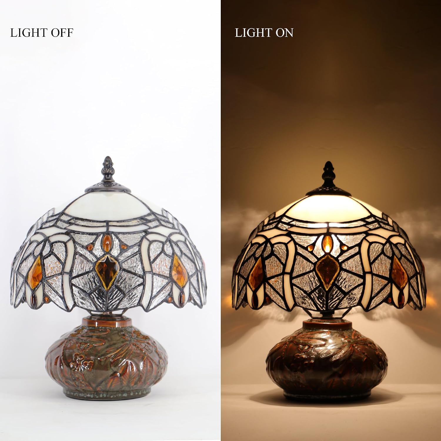 Small Tiffany Table Lamp Mini Mushroom Stained Glass Lamp Memory Sympathy lamp 10X11 Inch (Crystal Style)