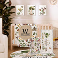 Personalized Baby Crib Bedding Set for Baby Boys Girls, Mushroom Design Custom Name Baby Crib Sets 5-Pcs, Toddler Double Layer Blanket Fitted Sheets Changing Pad Cover Rug Wall Art Set