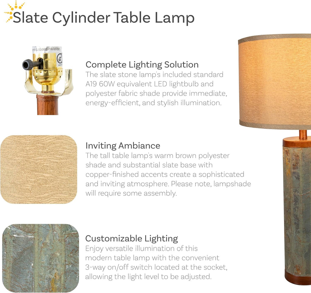 Sunnydaze 31' Modern Table Lamp with Copper Accents – Table Top Lamp for Living Room, Bedroom & Bedside - Ideal for Ambient Lighting, Nighttime Reading, & Home Decorating