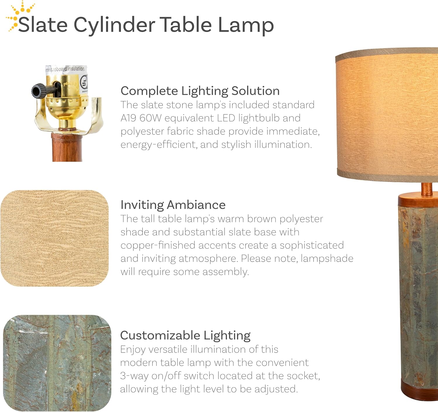 Sunnydaze 31' Modern Table Lamp with Copper Accents – Table Top Lamp for Living Room, Bedroom & Bedside - Ideal for Ambient Lighting, Nighttime Reading, & Home Decorating