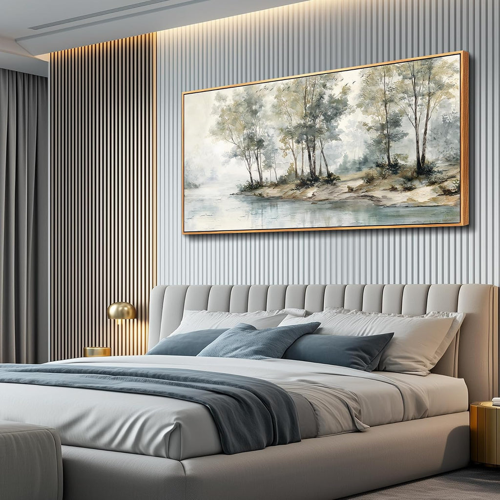 Wapluam Tree Of Life Wall Art Large Painting Modern Abstract Canvas Art Landscape Panoramic Picture Nature Artwork Framed For Living Room Bedroom Fireplace Dinning Room Home Office Wall Decor 48'X24'