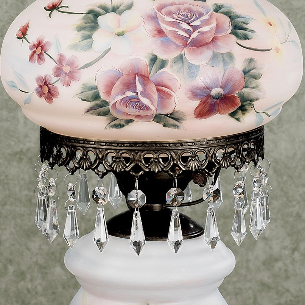Touch of Class Beatrice Hurricane Rose Table Lamp Pink - Victorian Style - Crystal Beads, Glass - Floral Aesthetic, Roses - Electric - Vintage Antique Parlor Lamps for Home Desk, Bedroom