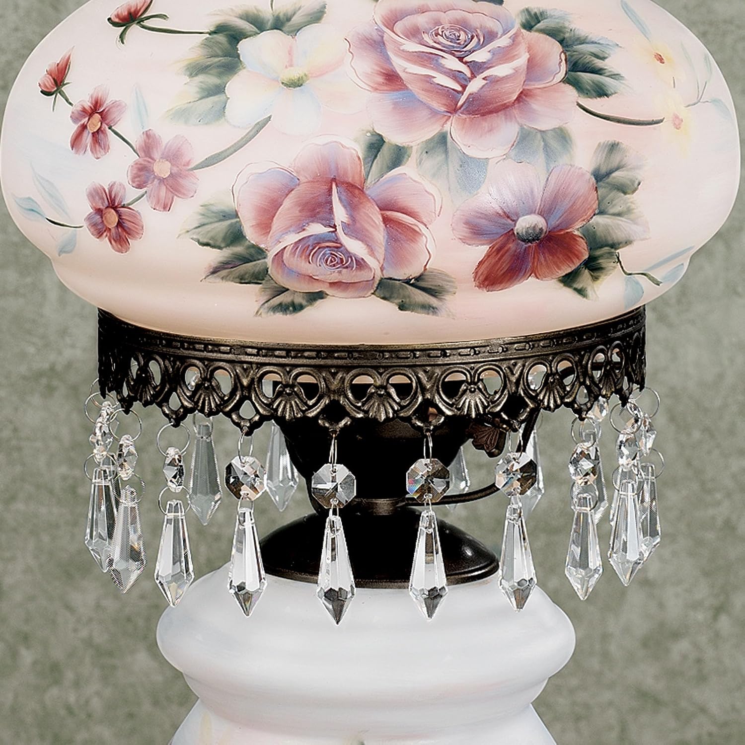 Touch of Class Beatrice Hurricane Rose Table Lamp Pink - Victorian Style - Crystal Beads, Glass - Floral Aesthetic, Roses - Electric - Vintage Antique Parlor Lamps for Home Desk, Bedroom