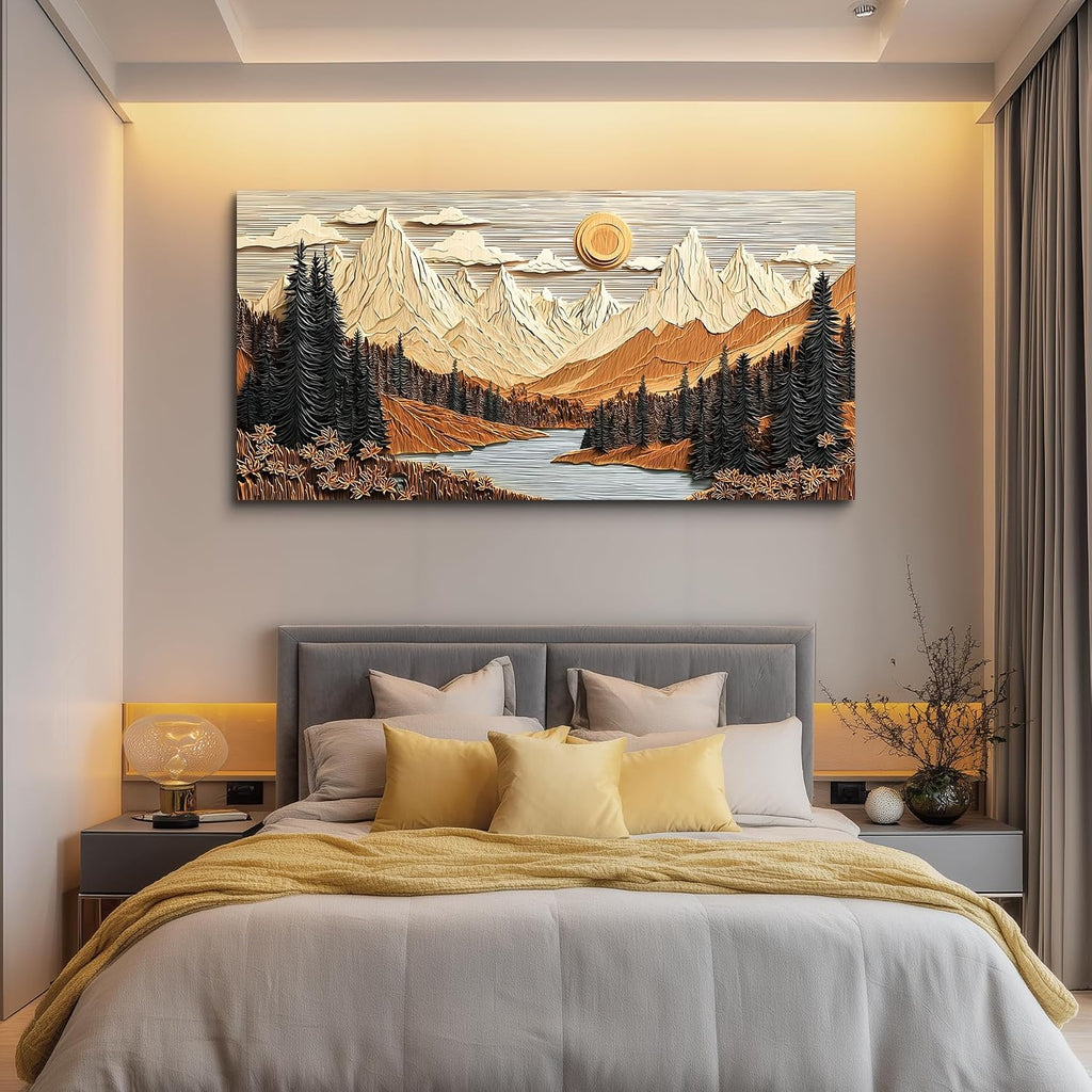 JUDASJART Canvas Wall Art For Living Room Large Wall Decor For Office Bedroom Decorations Mountain Lake Landscape Pictures Abstract Painting Artwork Room Wall Mural Aesthetic Home Decor 30x60 In