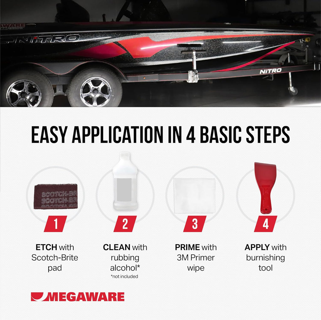 MEGAWARE KEELGUARD USA-Made, Original DIY Keel Guard, 5-Inch Wide, 4-12ft Sizes, 11 Colors, Complete Install Kit with Primer, Hull Protector, for Fiberglass and Some Aluminum Boats, Marine-Grade