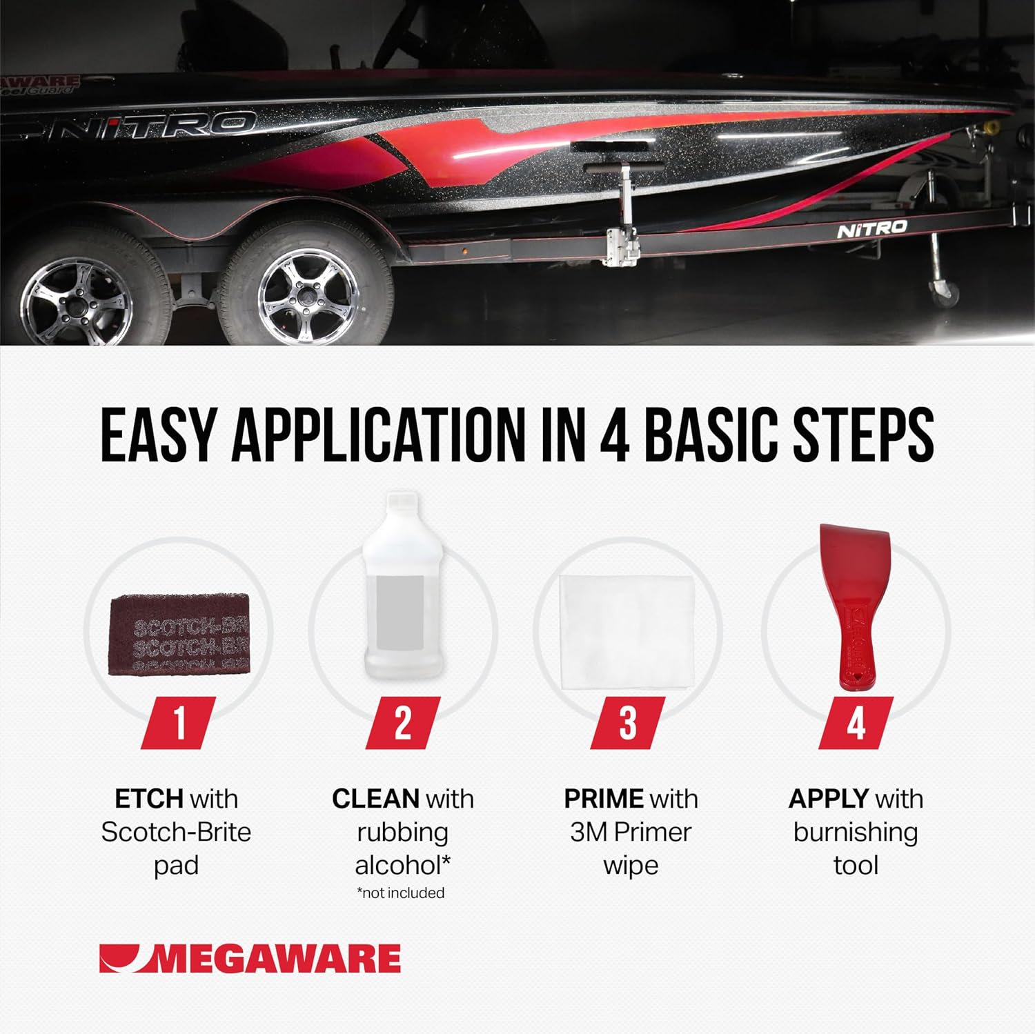 MEGAWARE KEELGUARD USA-Made, Original DIY Keel Guard, 5-Inch Wide, 4-12ft Sizes, 11 Colors, Complete Install Kit with Primer, Hull Protector, for Fiberglass and Some Aluminum Boats, Marine-Grade