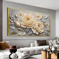 Large Canvas Art Wall Decor Print Silver White Flowers Wall Art Picture Modern Landscape Artwork Painting Gold Framed Wall Art For Living Room Bedroom Home Office Prints Artwork 29' X 58'