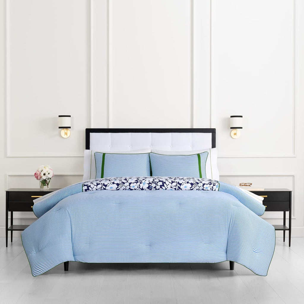 kate spade new york Anemone Field King Comforter Set, 100% Cotton Reversible Cover, All Season 3 Piece Bedding, Machine Washable, Blue Multicolor