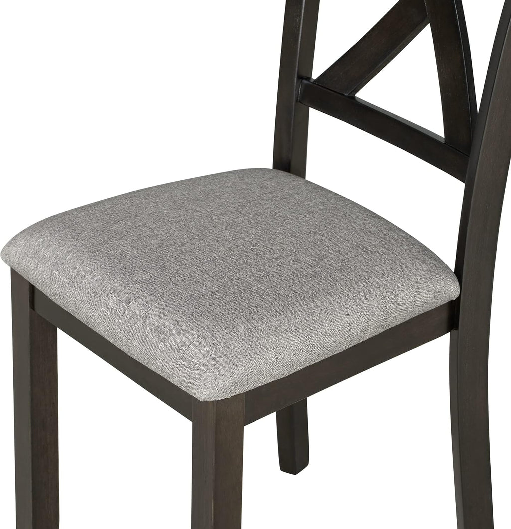 6-Piece Dining Room Table Set, Rustic Farmhouse Wood Dining Table Set with Rectangular Table 4 Upholstered Padded Chairs and 1 Padded Bench, Dining Set for Family of 4-6 People (Espresso)