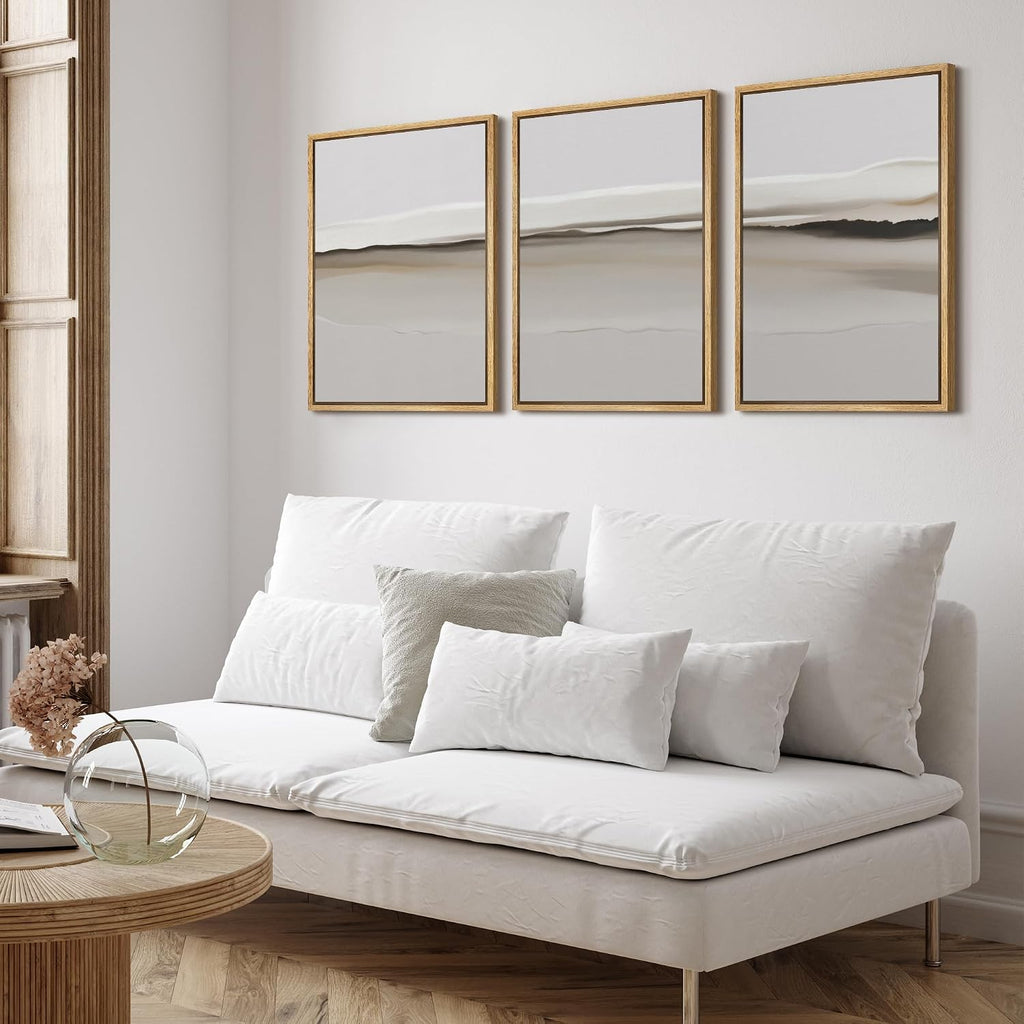 SIGNFORD Framed Canvas Print Wall Art Set Neutral Abstract Landscape Soft Earthy Gradients Illustrations Modern Art Relax/Calm for Living Room, Bedroom, Office - 24'x36'x3 Natural
