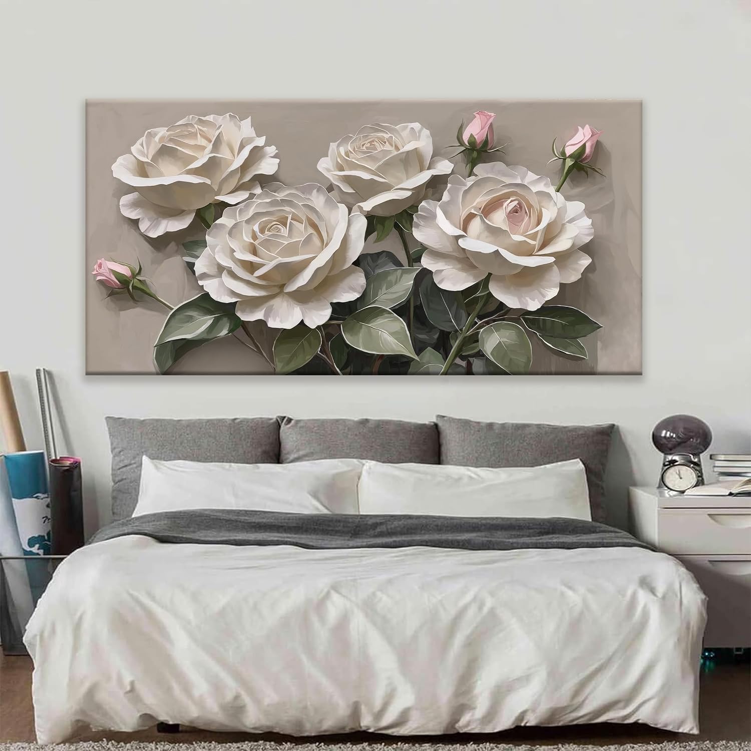 Large Wall Art For Living Room Floral Wall Art Decor Modern Canvas Art Wall Decor 29' X 58' Painting White Flower Wall Art For Bedroom Home Office Home Artwork
