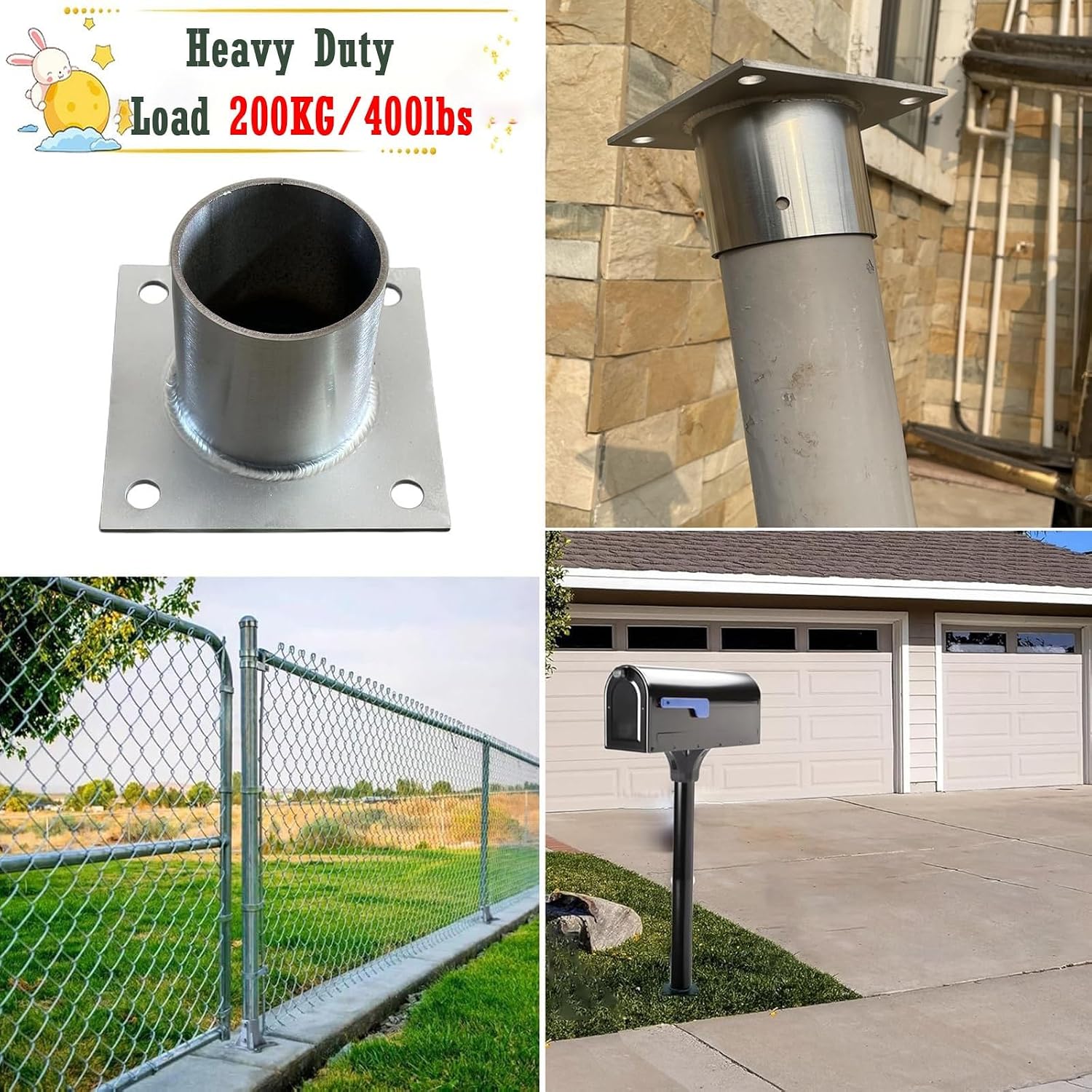 Deck Railing Post Side Mounting Brackets, Posts Support Pack for Fix Fence/Flag Round Posts, Sturdy Construction Pergola Brackets Kit Post Base with Screws(Dia 3.9 X 3.9IN(100 X 100MM),7 pcs)