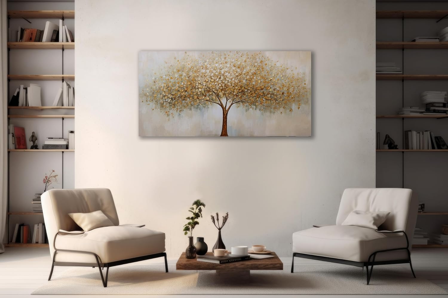 VHMING Wall Art Abstract Gold Tree of Life Modern Artwork Canvas Painting Textured Tree Pictures Wall Decor for Living Room Bedroom Dining Room Home Office Decor 29'x58' Ready to Hang