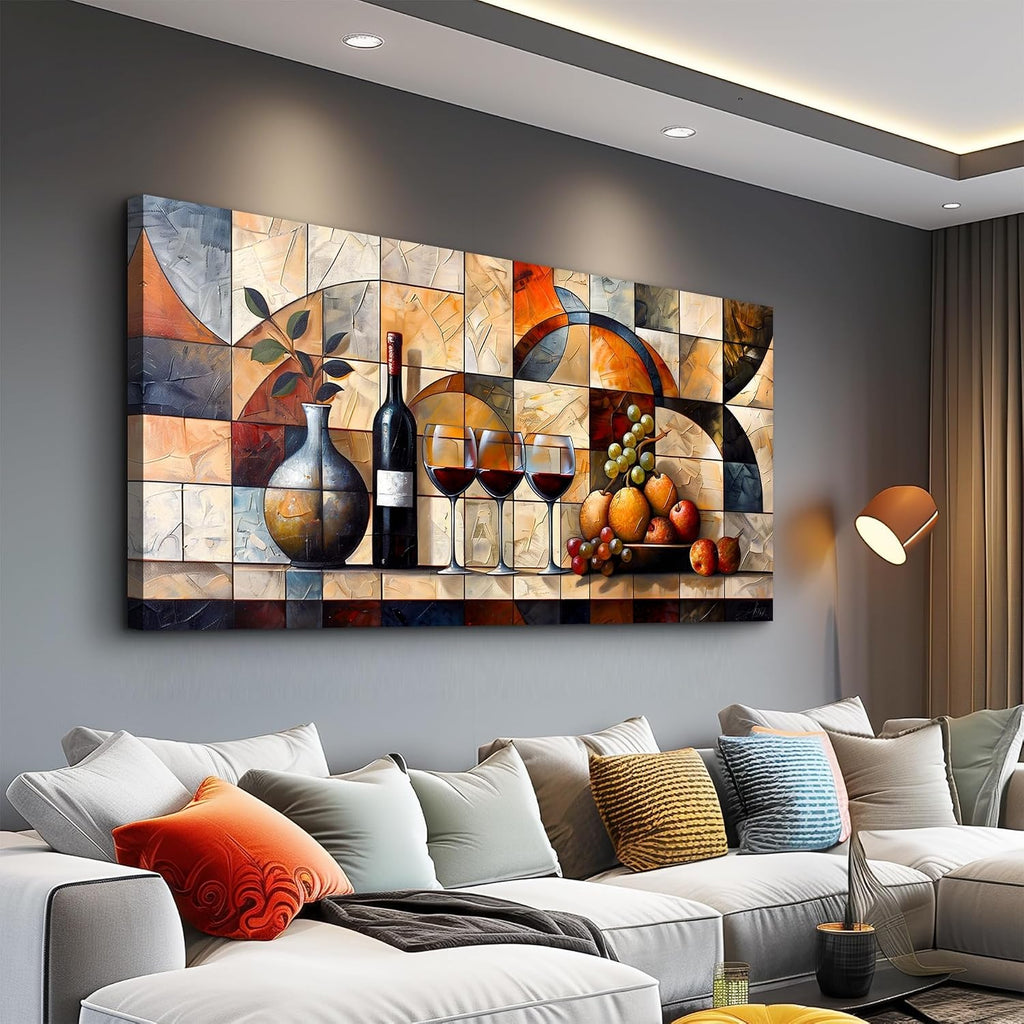 PHAOHUAXM Large Canvas Wall Art For Living Room Office Restaurant Wall Decor For Bedroom Abstract Wine Glass Oil painting Framed Decor Printing Artwork Farmhouse Home Decor Mural Aesthetics 30'X60'