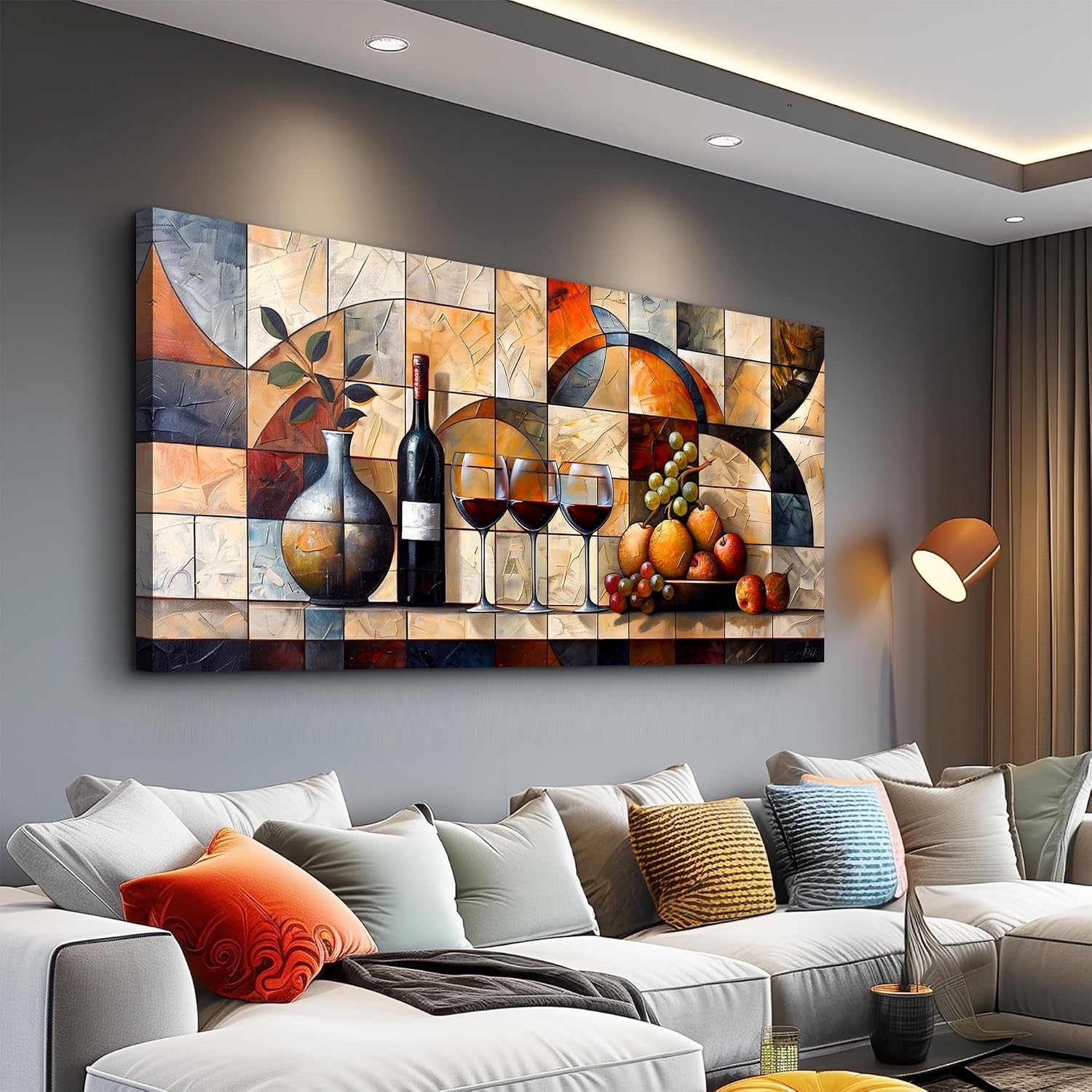 PHAOHUAXM Large Canvas Wall Art For Living Room Office Restaurant Wall Decor For Bedroom Abstract Wine Glass Oil painting Framed Decor Printing Artwork Farmhouse Home Decor Mural Aesthetics 30'X60'