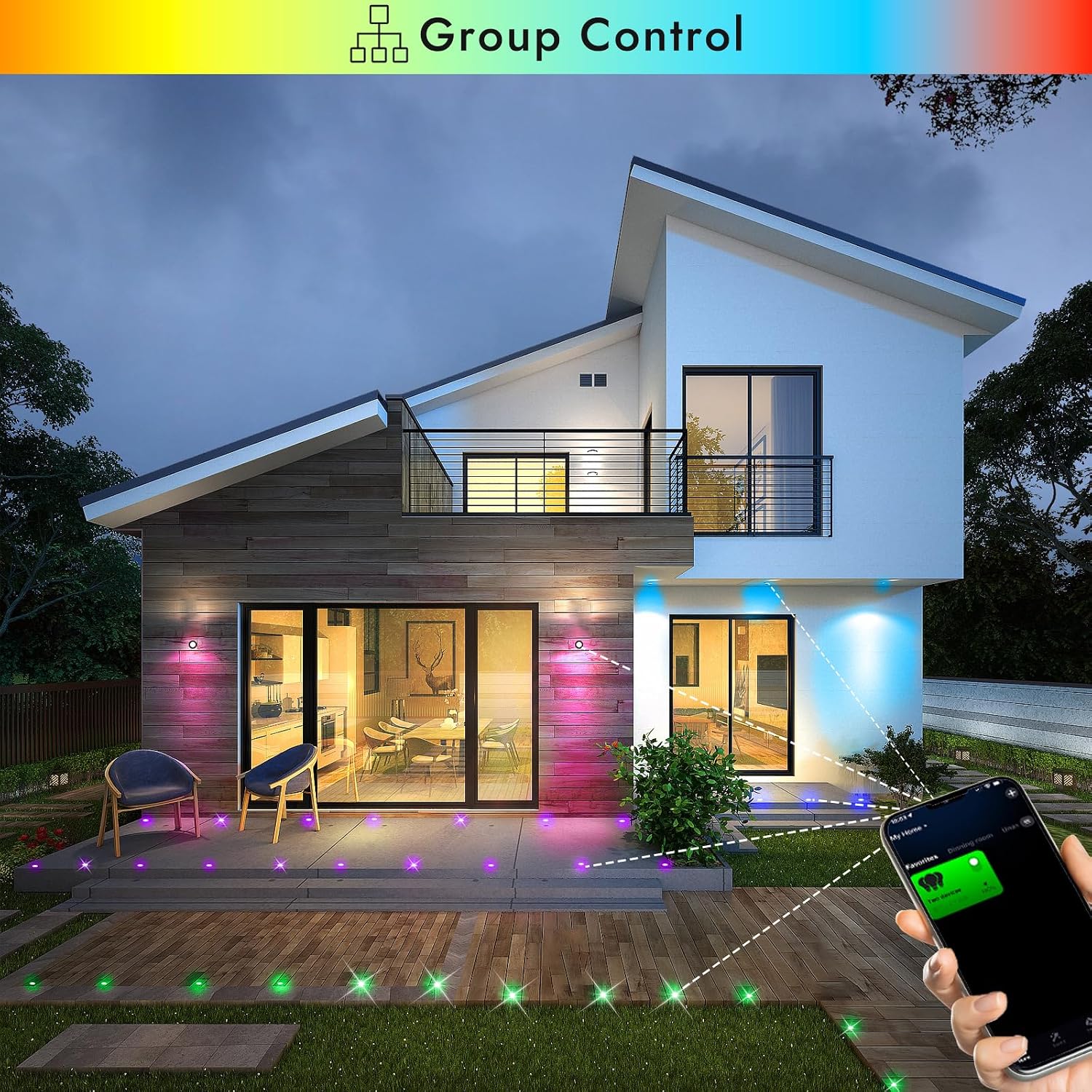 FVTLED WiFi LED Deck Lights Kit RGBW, 20pcs Φ1.77 Smart Phone Control Low Voltage Recessed Muticolor & Warm White Soffit Yard Path Stair Decor Lamp Fit for Alexa Google Home, Black Shell