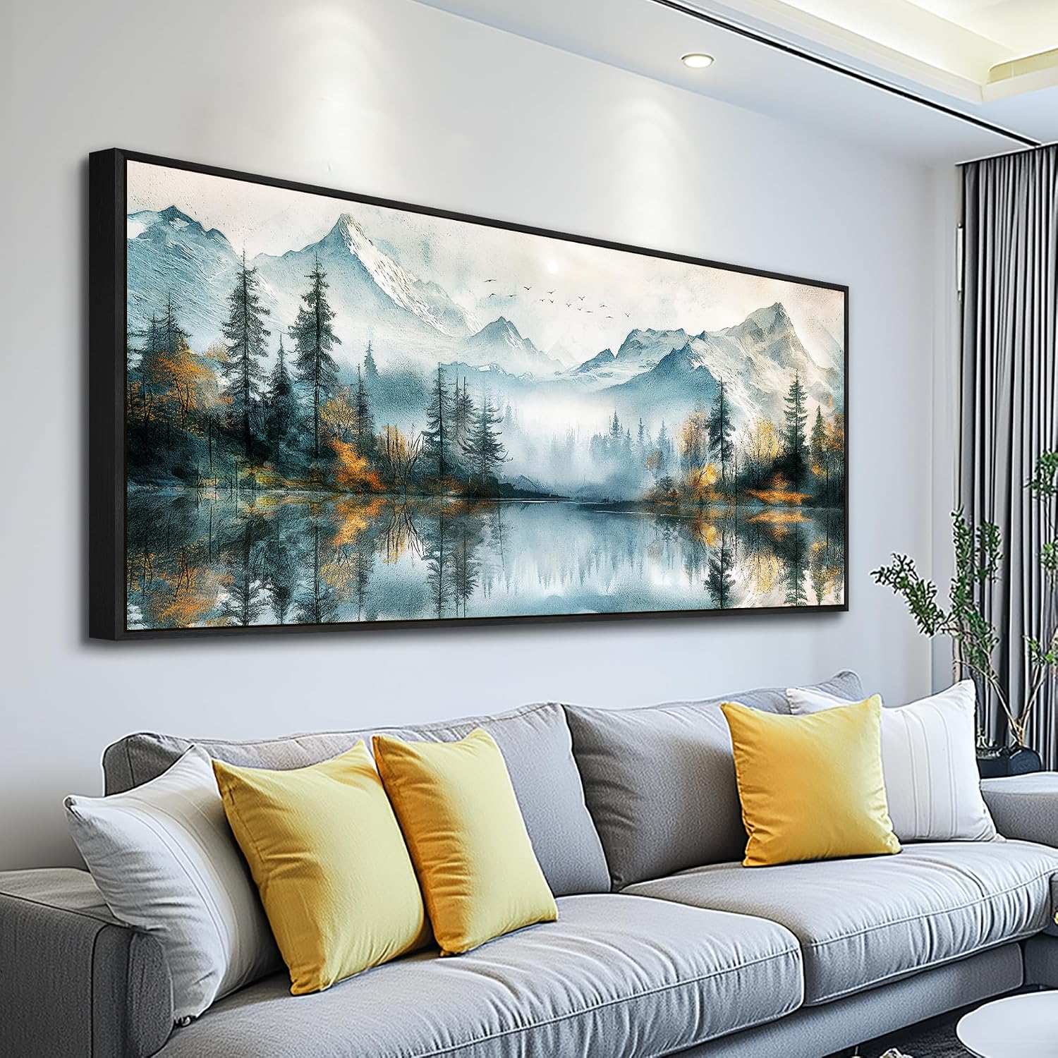 MHARTK66 Large Wall Art For Living Room Forest Trees Wall Decor Beach Pictures Mountain Landscape Canvas Prints Painting Modern Black Framed Home Decor Walls Artwork For Bedroom Office 72l X 32w
