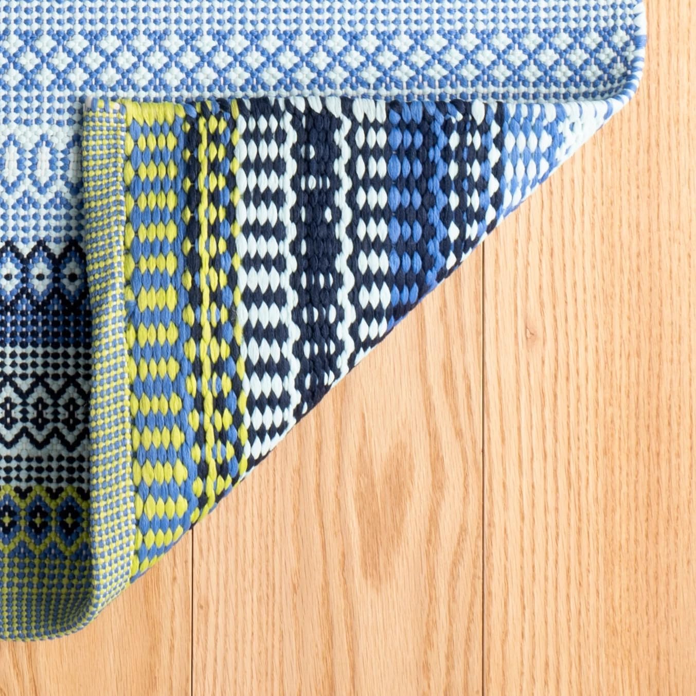Dash & Albert Fiesta Stripe French Blue/Green Handwoven Indoor/Outdoor Rug, 2.5 X 12 Feet, Multicolored Stripe Pattern