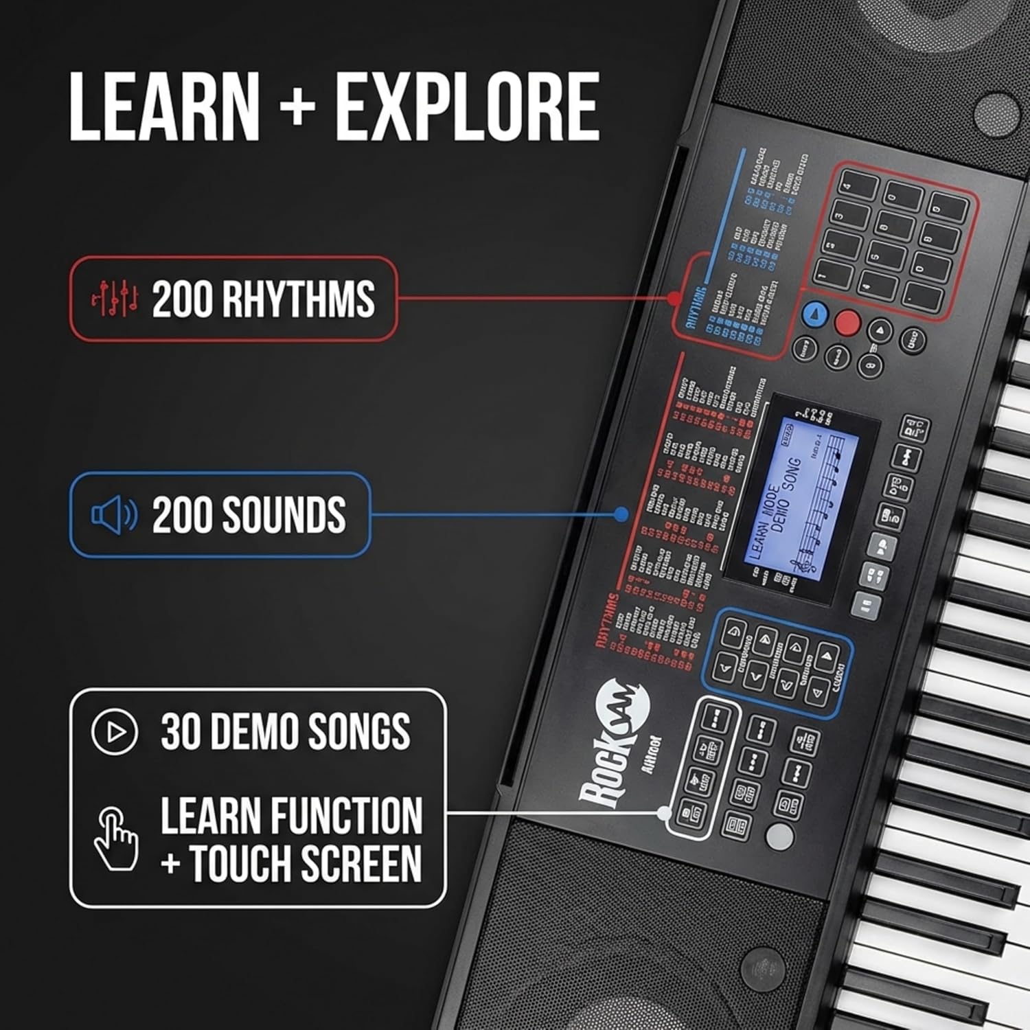 RockJam RJ761 61 Key Keyboard Piano with Keyboard Bench, Digital Piano Stool, Sustain Pedal, Headphones & Lessons