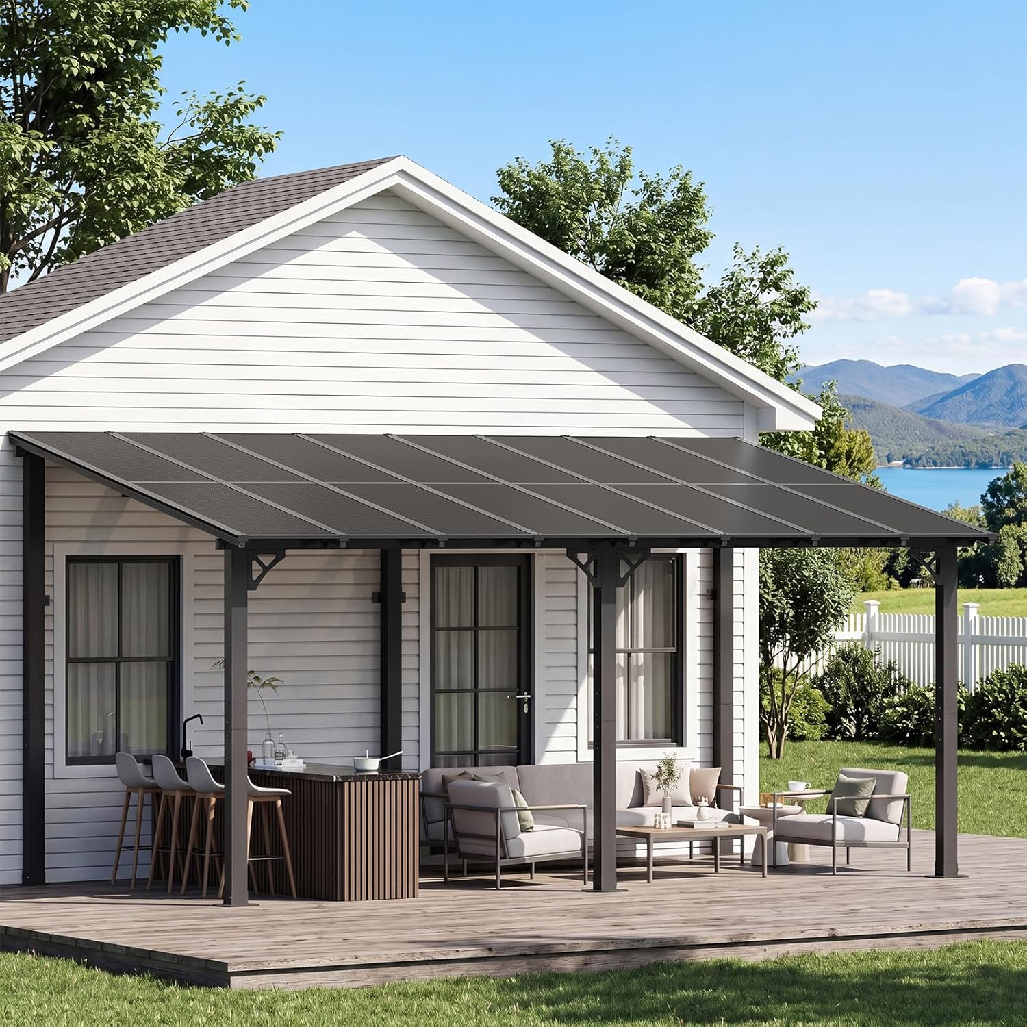 Aoxun 16'x10' Gazebo, Wall Mounted Gazebos Pergola on Clearance, Outdoor Patio, Large Wall-Mounted Heavy Duty Awnings for Patio, Decks, Backyard (Black)