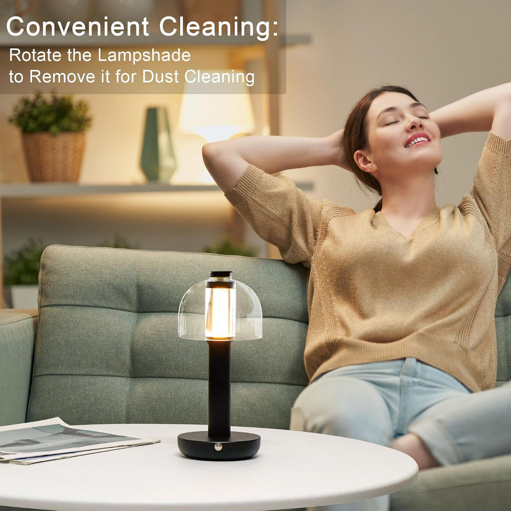 JHY DESIGN 9 Pack Bedside Table Lamp 10' H 3-Color Light Dimmable Nightstand Lamp with Glass Shade Touch Control Table Lamp for Bedroom Living Room Indoors Outdoors（Black,Type-C Charging）