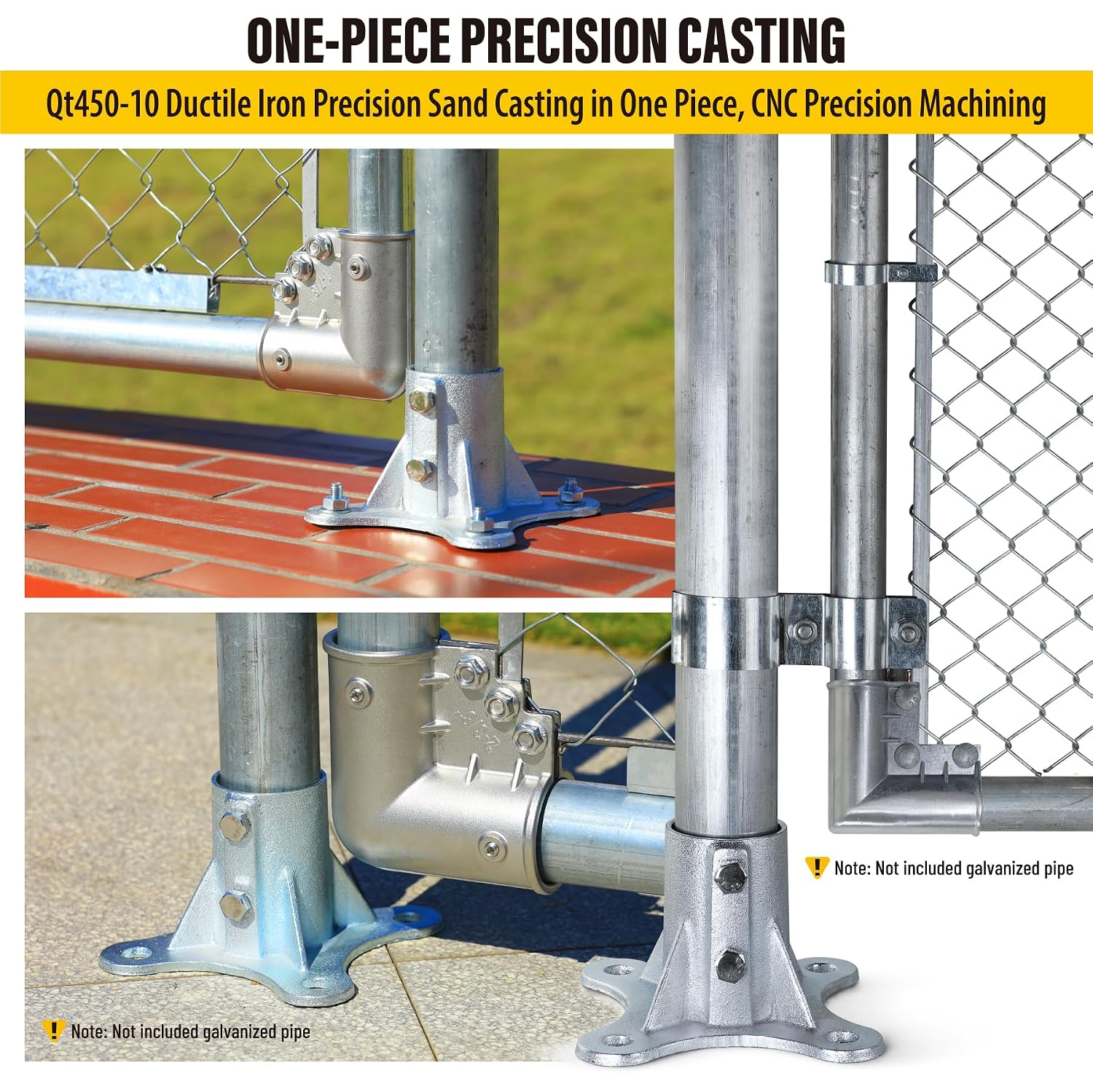 Aecxm 2.5' (2-3/8' Post OD) Chain Link Fence Post Floor Flange Galvanized Anchor Base for Fence Posts, Mailboxes, Lamp Posts & Commercial Applications 8Pack