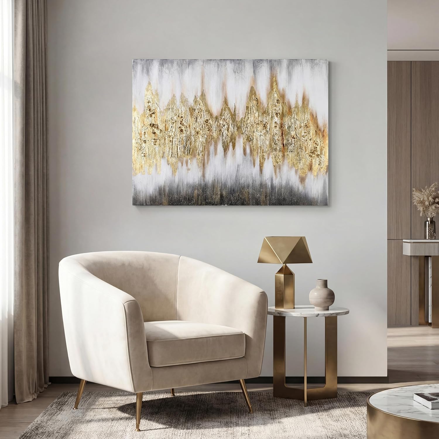 Empire Art Direct Abstract Wall Art Textured Hand Painted Canvas by Martin Edwards, Unframed, 40' x 30', Gold Frequency