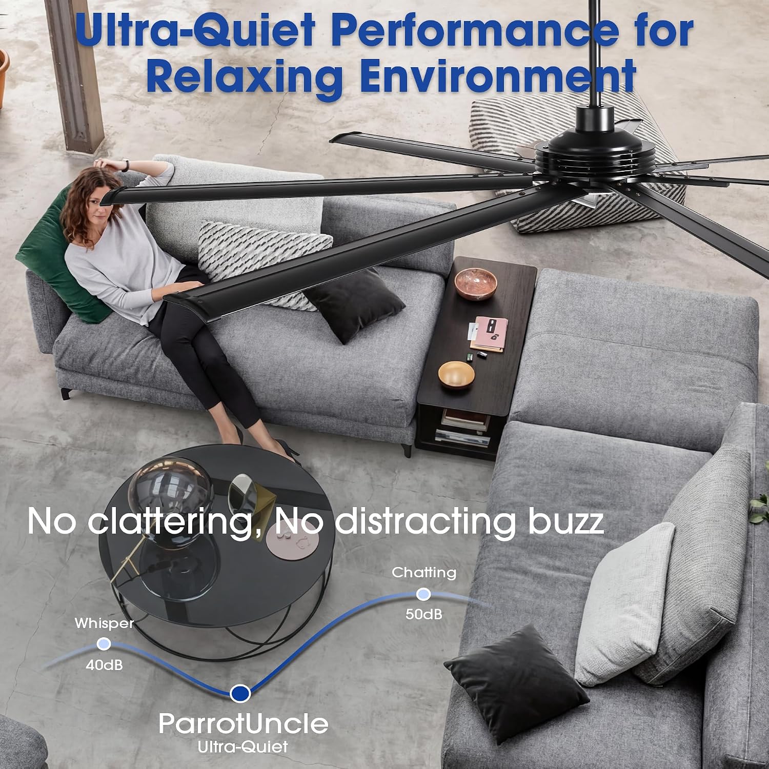 120 Inch Ceiling Fans with Lights and Remote, Industrial Black Large Ceiling Fan with LED Light, High CFM Reversible DC Motor Ceiling Fan for Shop Warehouse Gym Living Room, Dimmable & 3CCT
