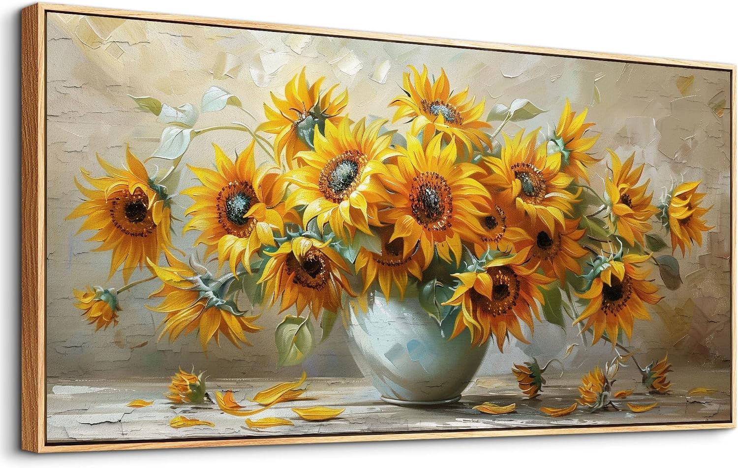 PHAOHUAXM Large Canvas Wall Decor For Living Room Wall Art Vintage Printing Yellow Flower Paintings Dining Room Bedroom Bathroom Kitchen Wall Painting Home Decor Wood Frame Ready To Hang 24x48 In