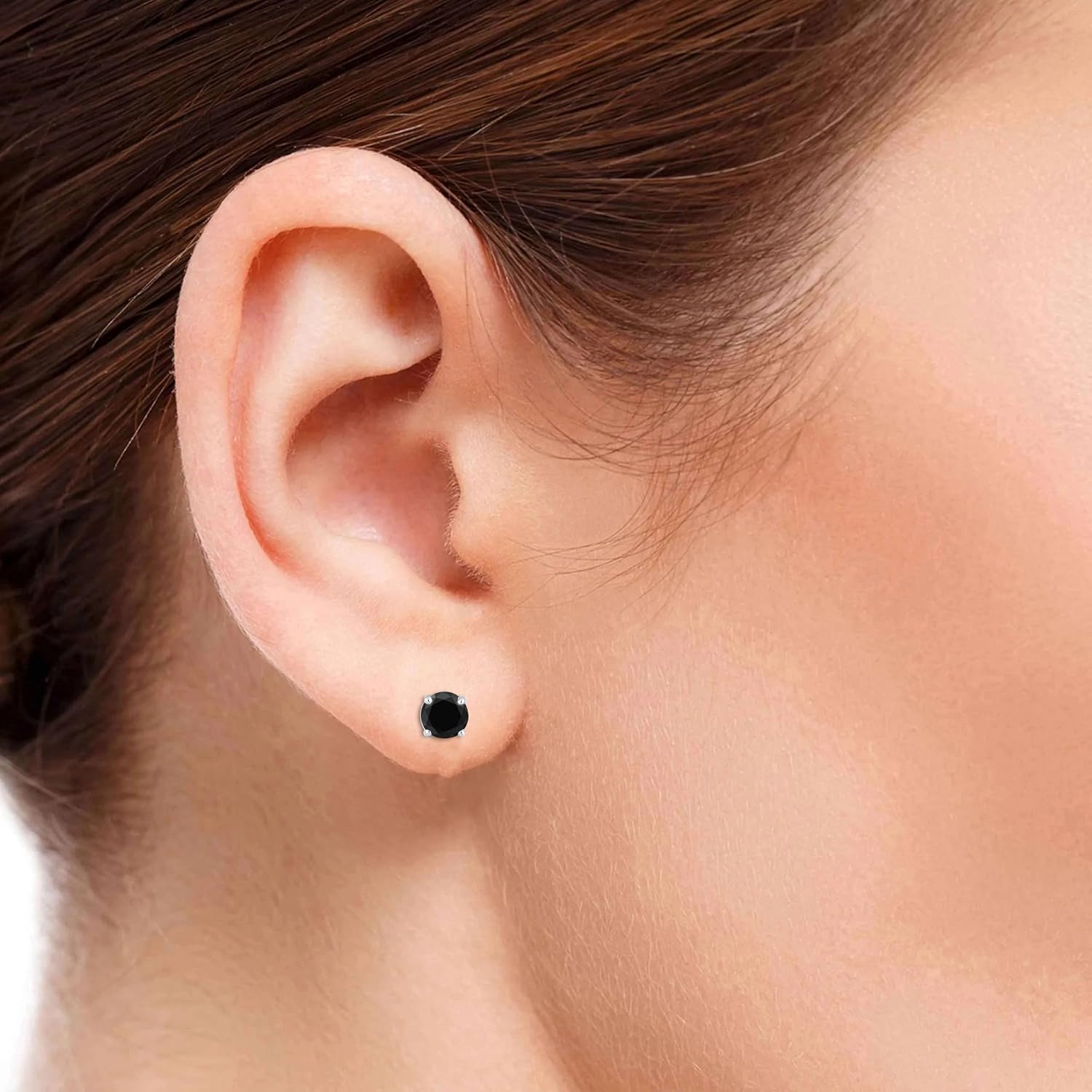 Black Diamond Stud Earrings - 14K White Gold Diamond Earrings for Women