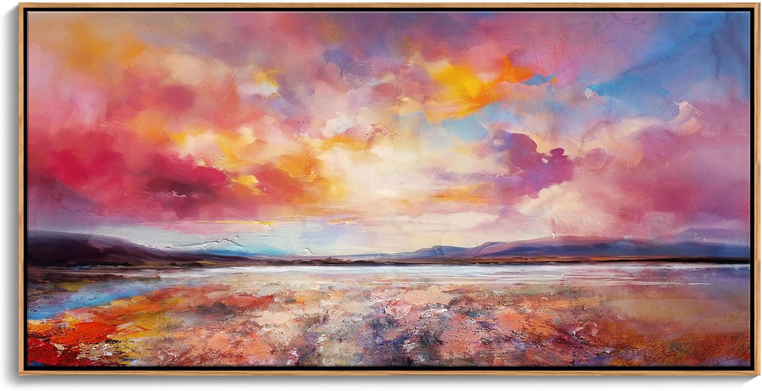 DVQ ART Canvas Wall Art for Living Room Large Size - Coastal Sunset Canvas Prints - Beach Wall Art for Home Decor, Ocean Scenery Picture, Framed Seascape Poster 24'x48' for Bedroom Bathroom Decor